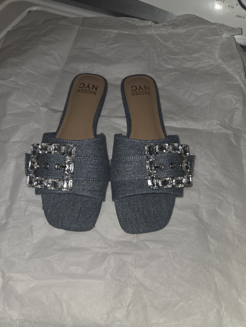 Denim Rhinestone Mules - Picture 4 of 5